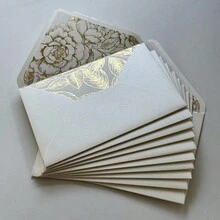 NIEWSPECIAL 10/20 Pcs Pearl Ivory Envelopes With Gold Foil Or Champagne Gold Flower Pattern Stickers And A Wax Seal For Invitation,Suit For 5*7inch Card - 135*192mm Design a - View 4