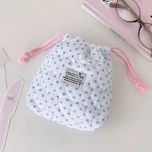 Minimalist Polka Dot Drawstring Makeup Bag, Girl's Cinched Top Skincare Storage Pouch, Portable Travel Organizer Bag - Rectangle - View 14