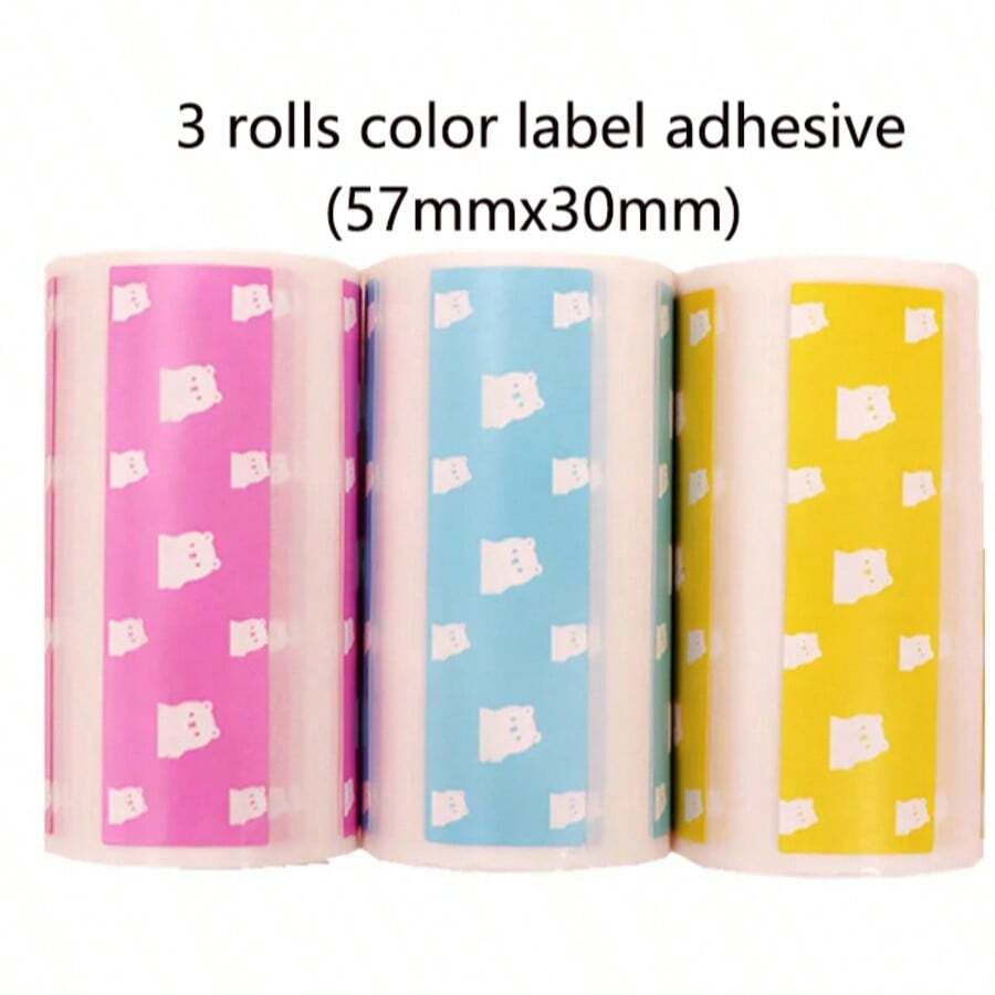 3 Gulungan Stiker Perekat Warna-warni Desain Beruang Kawaii, Stiker Termal Tahan Air 57x30mm untuk Buku Harian, Perencana, Buku Catatan & Pengorganisasian DIY - View 1