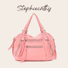 STEPHIECATHY Women's Shoulder Bag, Washed PU Faux Leather Small Handbag, Casual Crossbody Bag For Daily Commute, School, Travel, Summer, Peach Pink - Coral Pink - View 7