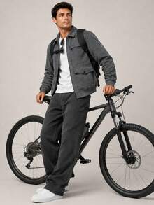 CZRLHYT Men's Outdoor Sports Casual Stand‑Collar Baseball Jacket, Solid‑Color Zipper Jacket, Grey - Grey - View 2