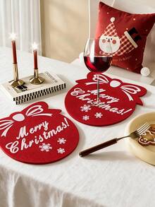 Set Of 8 Christmas Table Decorations With Heat-Resistant Pads, Thick Felt Material For Non-Slip Tableware, Merry Christmas Absorbent Coasters, Perfect Holiday Table Decor - Multicolor - View 3