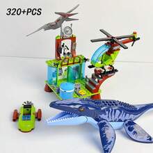 320+PCS Jurassic Dinosaur Theme Building Blocks, Small Particle Building Blocks Model Display, Includes Mosasaurus And Pterosaur Models, Collectible Dinosaur Decorative Gift, Additional Airplane, Submarine And Building Display, ABS Material Birthday Gift For Boys And Girls, Various Holiday Collectible Gift - Multicolor - View 4
