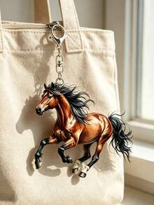 Horse Acrylic Keychain, Flat Car Interior Rearview Mirror Hanging Ornament - Backpack Hanging Decor - Perfect Gift For Horse Lovers, Bag Accessory, 2D Design - Daily Use - Birthday Gift, Acrylic Car Pendant, Multi-Functional Car Key Accessory, Earphone Pendant, Phone Case Pendant, Suitable For Car Keys, Backpacks And Handbags, Perfect Gift For Friends, Teachers, Family, Horse Lovers, Back To School Gift, Teacher's Day Gift - Multicolor - View 2