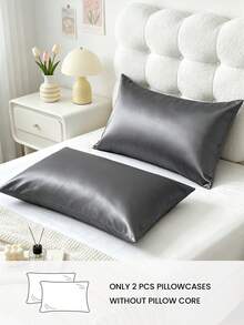 2pcs Premium Silky Satin Envelope Pillowcases, Soft And Breathable, Wrinkle-Resistant, Protects Hair And Skin, Improves Sleep Quality, No Pillow Insert, Dark Gray - Dark Grey - View 2