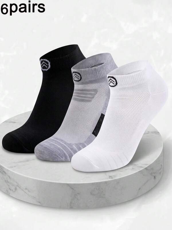 6 Pairs Unisex Sports Breathable Comfortable Short Socks, Elastic Ribbed Cuff, Arch Support, Breathable Design, Suitable For Yoga, Hiking, Gym, Durable, Ankle Socks, Men's Socks, Daily Gift