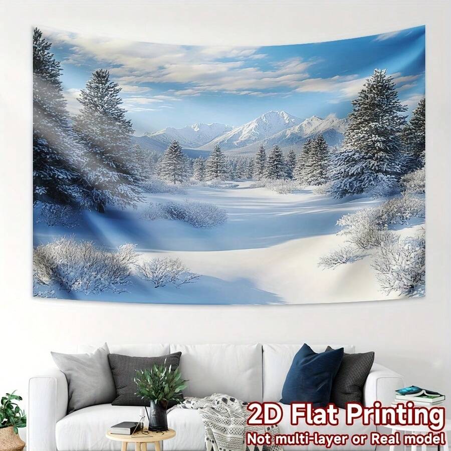 Winter Wonderland Christmas Photography Backdrop, Merry Christmas Banner Polyester Backdrop, Winter Snow Mountain Pattern - Pine Trees And Snowscape, Durable Polyester Fiber, Suitable For Holiday Parties, Photo Shoots And Decoration, Backdrop, Birthday Party, Best Choice For Christmas - 1 - View 1