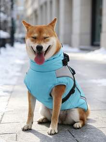 1pc Dog Winter Jacket, Built-In D-Ring Harness Vest, High Visibility At Night, Soft Lining Warm Dog Vest, Zipper Closure High Collar Thick Snow Jacket, Suitable For Small, Medium And Large Dogs - Mint Blue - View 4