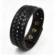 1pc Minimalist Black Bracelet, Vintage Copper Buckle Adjustable Bangle - Black - View 9