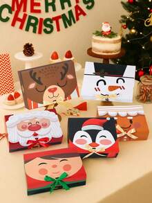 6Pcs Christmas Gift Boxes With Ribbons, Merry Christmas Gift Wrapping Boxes With Santa Claus, Snowman, Deer, Gingerbread Man, Elk, Elf Designs, Suitable For Holiday Decorations, Seasonal Gift Wrapping, Christmas Party Decorations - Multicolor - View 2