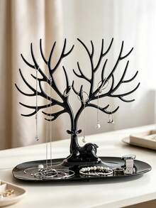 1pc Deer‑Antler Shaped Jewelry Stand, Branch‑Designed Hooks With Base Perfume Tray, Multi‑Purpose Holder For Earrings Necklaces Rings Keys, Jewelry Box Display Piece, Room Decor For Vanity Countertop, Bedroom And Holiday Gift Occasions - Multicolor - View 2