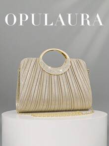 OpulAura 女士时尚闪亮水钻晚宴包，闪亮奢华派对手拿包，非常适合舞会礼服、毕业舞会、约会之夜、婚礼和生日礼物 - 金色 - 查看 1