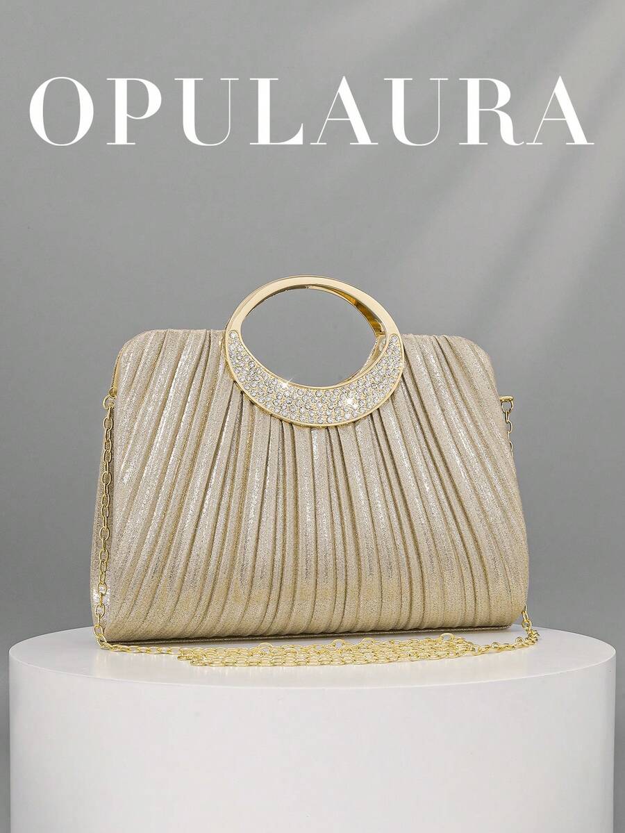 OpulAura 女士时尚闪亮水钻晚宴包，闪亮奢华派对手拿包，非常适合舞会礼服、毕业舞会、约会之夜、婚礼和生日礼物 - 金色 - 查看 1