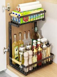 2pcs Under Sink Storage Rack, 2-Tier Pull-Out Metal Organizer, White | Kitchen Pull-Out Storage Cabinet Organizer, 2-Tier Under Sink Storage Rack, Suitable For Bathroom, Laundry Room, Kitchen, With Drawers - Multicolor - View 14