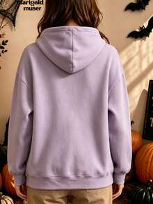 Women's Casual Long Sleeve Sweatshirt, Leopard Print Bow Decor, Fashion Autumn Pullover Sweatshirt, Regular Fit, Ribbed Hem - Purple Yam - View 2