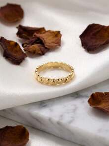 1pc Stainless Steel 18K Gold Plated Full Circle 3D Inverted Heart Ring, Gentle Vintage Texture, Suitable For Casual And Commute Outfits, Symbolizing Full Heart Of Joy, Versatile Hand Accessory - 3D Inverted Heart Ring - View 4