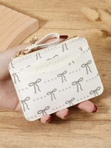 Fashion Bow Print Zipper Closure Women's Coin Wallet, Lightweight And Portable Cash, Credit Card, Coin Card Bag, Suitable For Outdoor And Travel - Pink - View 13