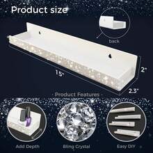 15 Inch Nail Polish Wall Shelf, Diamond Crystal Rhinestone Acrylic Nail Polish Storage Rack, Photo Display Storage Wall Shelf - White Rhinestones - View 3
