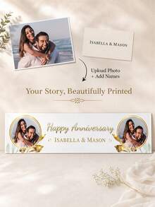 Personalized Photo And Name Anniversary Banner, Custom Couple Portrait Party Sign, Custom Text And Date, Wedding Celebration Decor, Bride And Groom Welcome Banner, Engagement Backdrop, Wedding Reception Decoration, Gift For Couples And Newlyweds - Multicolor - View 3