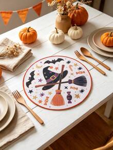 6pcs Halloween & Thanksgiving Round Placemats, Autumn Pumpkin Maple Leaf Turkey Squirrel Print Table Mats, Holiday Atmosphere Decorative Table Pads - Multicolor - View 18