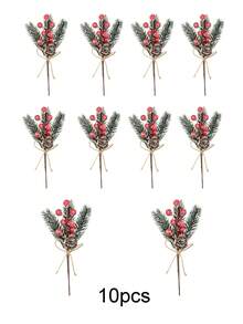 10/5/1pc Artificial Red Berry Branches, Plant Bouquet With Pine Branches And Jute Rope Bow, Suitable For Garden, Balcony, Yard Decoration, Wedding, Mother's Day, Christmas Tree Decoration, Bouquet Wreath, Holiday Decoration, Ideal For Home, Hotel And Holiday Scenes - Multicolor - View 13