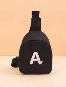 1PC Toddler Crossbody Chest Bag, Printed With A-Z Letters And Pink Heart Pattern, With Adjustable Shoulder Strap And Zipper, Suitable For Toddler Casual Daily Use, Can Be Given As A Gift - Black - View 25
