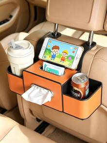 Multifunctional Car Seat Back Organizer, Dual Cup Holders + Tissue Box + Phone Storage, Easy Installation, Keep Car Interior Tidy - Multicolor - View 5
