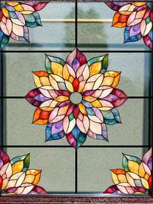 Mandala Gradient Floral Glass Sticker - PVC Decorative Sticker, Suitable For Living Room And Bedroom Glass Surfaces, Double-Sided Visible Glass Decal - B - View 7