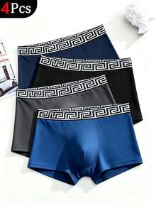 4 piezas de calzoncillos bóxer de unicolor para hombres con estampado, ropa de dormir y estar en casa para hombres, ropa interior para hombres, pantalones cortos bóxer - Multicolor - Ver 1