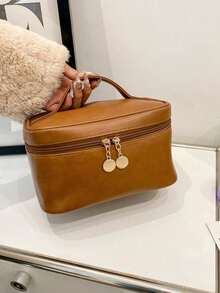 Cartoon Pattern Makeup Bag With Zipper - Brown - View 6