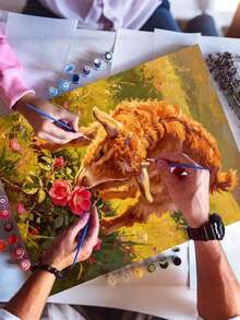1pc Oil Painting By Numbers Kit, Angora Goat DIY Art & Craft, Home Wall Decor, Canvas Oil Painting Decoration, Holiday Gift Includes Paintbrushes And Paints. - Sets - View 3