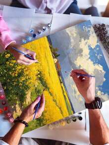 1pc Oil Painting By Numbers Kit, Rapeseed Flower Field DIY Art & Craft, Home Wall Decor, Canvas Oil Painting Decoration, Holiday Gift Includes Paintbrushes And Paints. - Sets - View 3