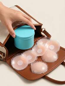 10pcs Reusable Women's Push-Up Breast Pads, Invisible Adhesive Strapless Backless Bra Silicone Nipple Covers With Iron Box Packaging - Apricot - View 1