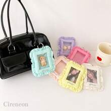 Cireneon フリル トレカケース 硬質 B8 キーホルダー 推し活 カード収納 アクスタ収納 持ち運び カード 写真 チェキ アイドル トップローダー 押し色 パープル - パープル - チェックする 6