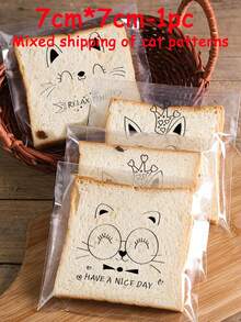 100pcs Self-Adhesive Cute Cat Pattern Snack Bags (Reusable) Transparent Zipper Bags, Suitable For Snacks, Sandwiches, Bread, Baked Goods Packaging, Party Favors, Perfect For Halloween, Wedding, Thanksgiving And Christmas - Multicolor - View 12