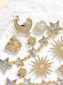 16pcs Rhinestone Butterfly Sun Moon Star Chain Set, Detachable Accessories For DIY Sandals And Beach Bags, Gift - 16pcs Star - View 3