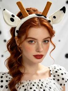 1pc/Set Halloween Party Cow Print Plush Headband Animal Ear Headband Costume Cosplay Role Play Stage Performance Party Headpiece - Multicolor - View 4