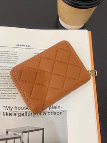 Large Capacity Accordion Card Holder Wallet With Zipper – Quilted Flower Design Multi Card Slots ID Badge Organizer For Women Girls - Brown - View 6