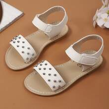 Sandal bệt đế mềm mùa hè cho bé gái, thiết kế đính đinh mới cho trẻ tập đi và trẻ lớn, size lớn - trắng - Xem 12