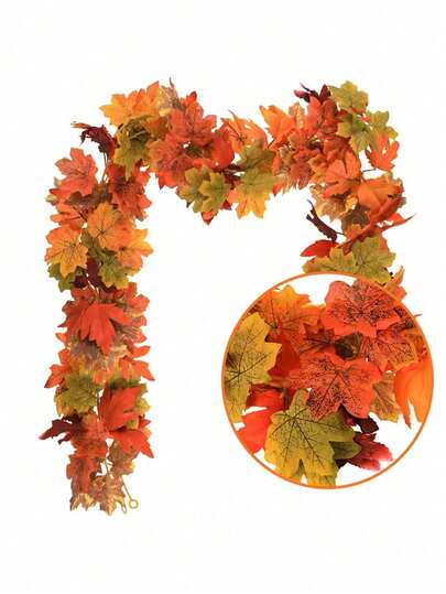 5pcs/1pc - Autumn Maple Leaf Wreath, 5.6ft Artificial Maple Leaf Autumn Wreath, Hanging Autumn Vine Tabletop Decor - Reusable, Suitable For Thanksgiving Family Gatherings, Fireplace, Wedding Dinner Decorations, Home Wedding Party, Home Decor, Tabletop Decor, Front Door Autumn Decor, Indoor/Outdoor Decor, Autumn Decor, Halloween Decor