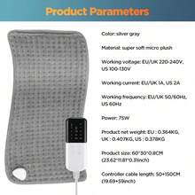 1 pieza Almohadilla de calefacción eléctrica multifuncional para fisioterapia, cojín calefactor con 10 niveles de temperatura y 4 temporizadores, alivia dolor de cuello, espalda, hombros, piernas y columna, brinda calor en invierno, ideal como regalo navideño - Gris - Ver 10
