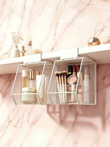 Mirror Cabinet Hanging Iron Storage Rack Makeup Organizer Bathroom Vanity Organizer Mesh Basket Storage Solution Wall Mounted Cabinet Kitchen Organizer Home Organization Storage Shelves - View 5