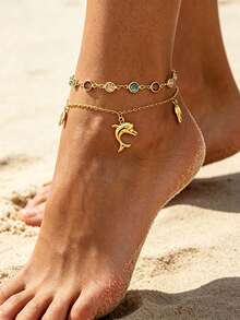 Letingsha 1pc Minimalist Versatile Women's Anklet With Random Crystal Water Drop Pendant - Yellow Gold - View 2