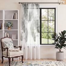 FLYINGCURTAINS Lightweight Semi Blackout Curtains With Tropical Rainforest Pattern Filter Curtains For Privacy Protection, Thin Gauze Curtains, Pole Bag Style Soft Curtains Suitable For Bedroom And Living Room Decoration - Grey - View 10