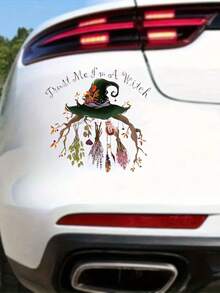 1pc Witch Hat And Broom Decoration Sticker, Vinyl Sticker - Durable, Easy To Apply Decor, Suitable For Cars, Laptops, Refrigerators, Tables, Water Bottles, Suitable For Various Surface Decoration - D - View 6