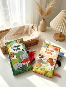 BBSKY 1pc 3D Animal Tail Cloth Book For Baby Boys And Girls, With Crinkle Paper, Rattle And Squeaker, Portable Hanging Ring Design For Stroller, Car Seat, Soothing Interactive Toy, Suitable As Newborn Baby Gift - Multicolor - View 2