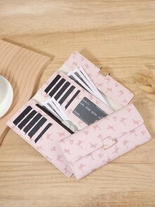 New Women's Long Button Wallet, Three Fold Multi Slot Simple Multi Slot Multi-Functional Wallet, Suitable For Outdoor Travel And Returning To School - Pink - View 5