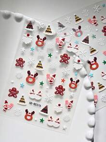 2pcs Colorful Pencil Christmas Tree Nail Stickers 5D Embossed Cake Bell Gingerbread Man Christmas Nail Decals Snowflake Snowman Winter Nail Decoration - Multicolor - View 6