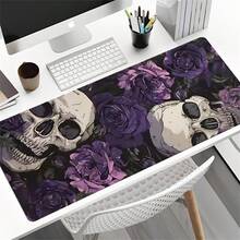 Gothic Skull And Purple Flower Design Mouse Pad Desk Mat Gaming Mats Non-Slip Stitched Edge Desk Accessories Computer Mousepads - View 5