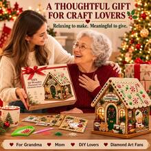 3D Wooden Christmas House Diamond Art Kit, Pearl Rhinestone DIY Ornament - #A - View 8